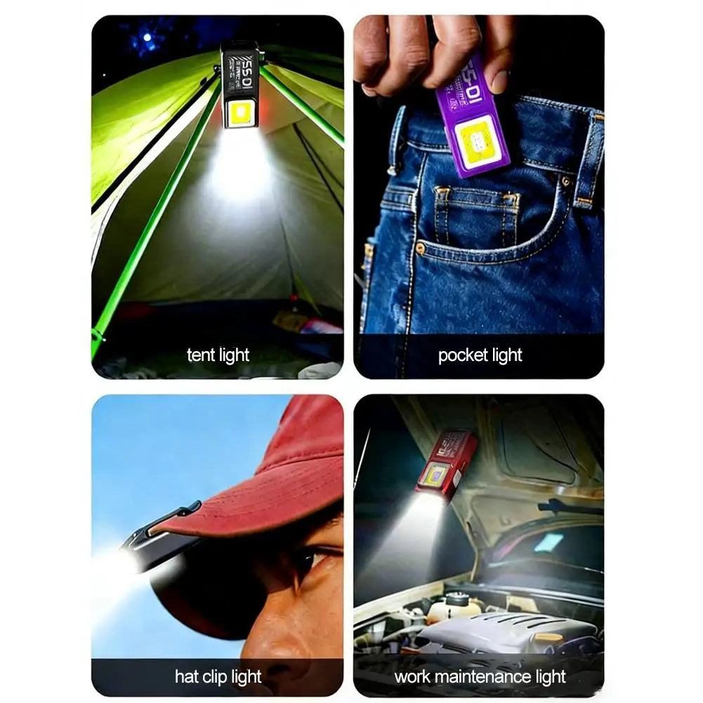 Mini Linterna LED COB Recargable USB con Clip Magnético Multifuncional