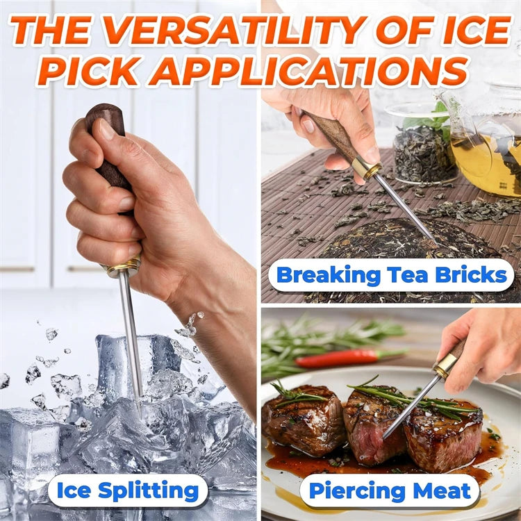 LMETJMA púa de hielo con cubierta púa de hielo de acero inoxidable con mango de madera cocina Icepick barman herramienta para romper hielo JT290