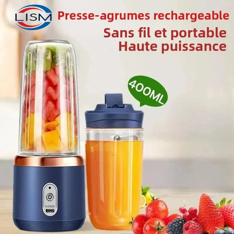 Licuadora Portátil Recargable USB 400 ml con 6 Cuchillas