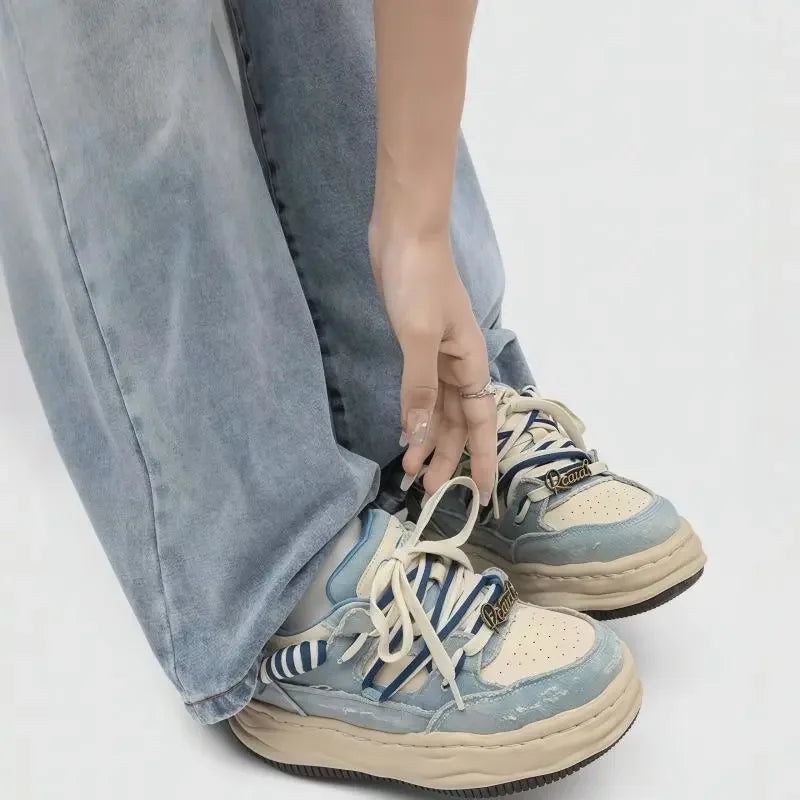 Zapatillas de skate de mezclilla retro para hombre con plataforma