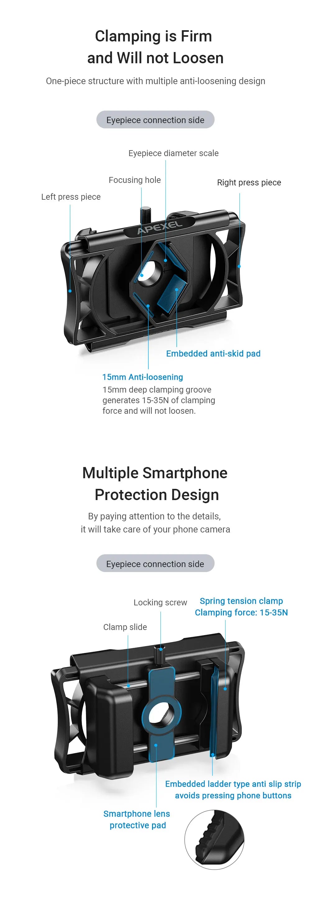 Adaptador Universal 360° para Teléfono en Telescopio APEXEL