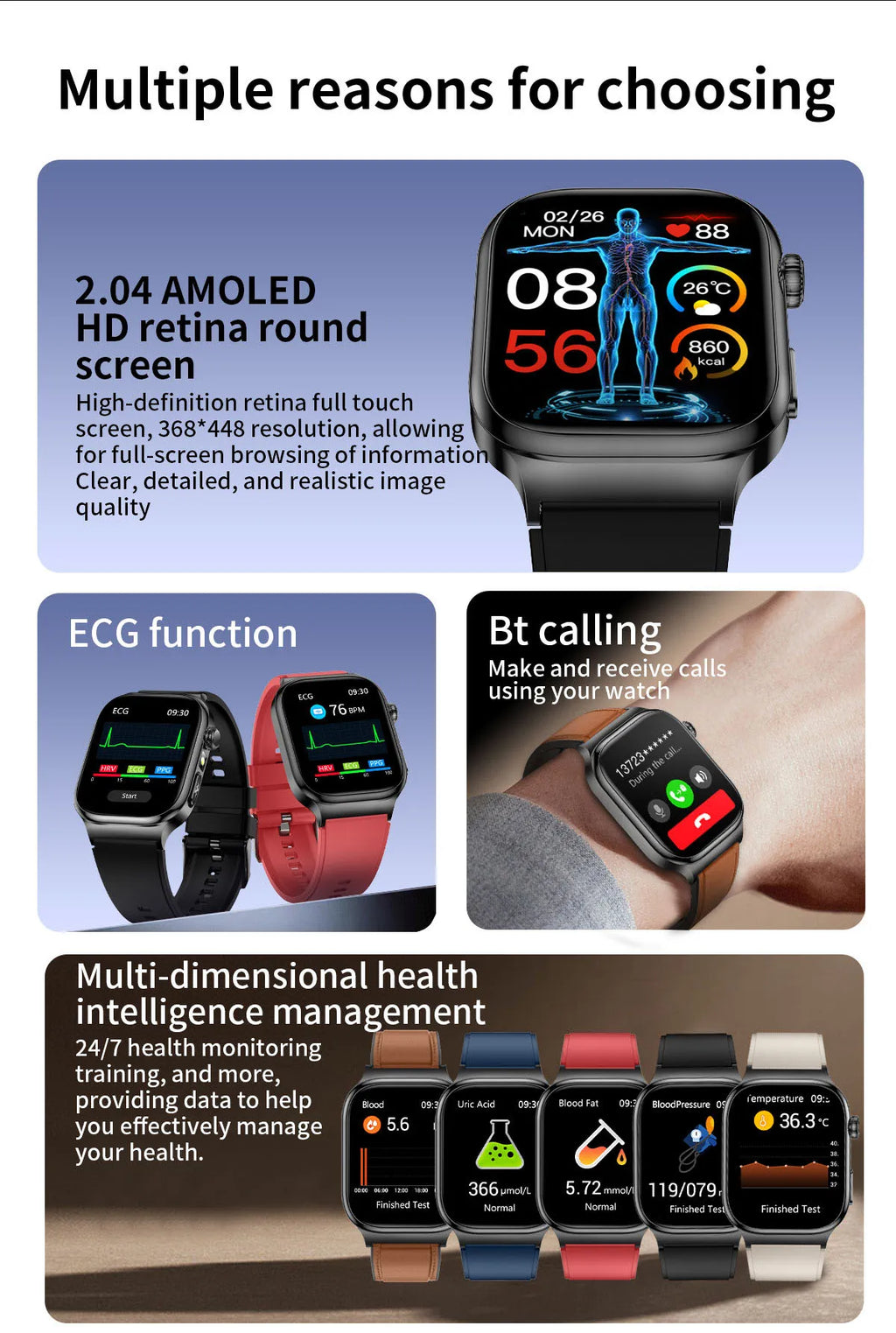 Reloj Inteligente ECG Mujer Bluetooth Voz AI