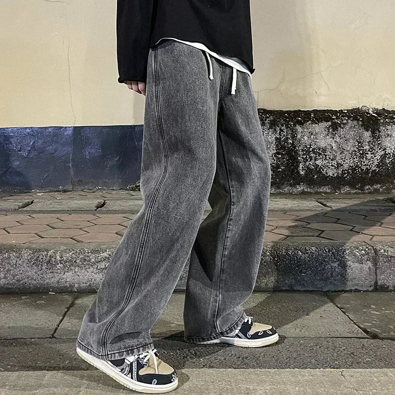 Pantalones Vaqueros Coreanos Sueltos, Estilo Calle, Pierna Ancha