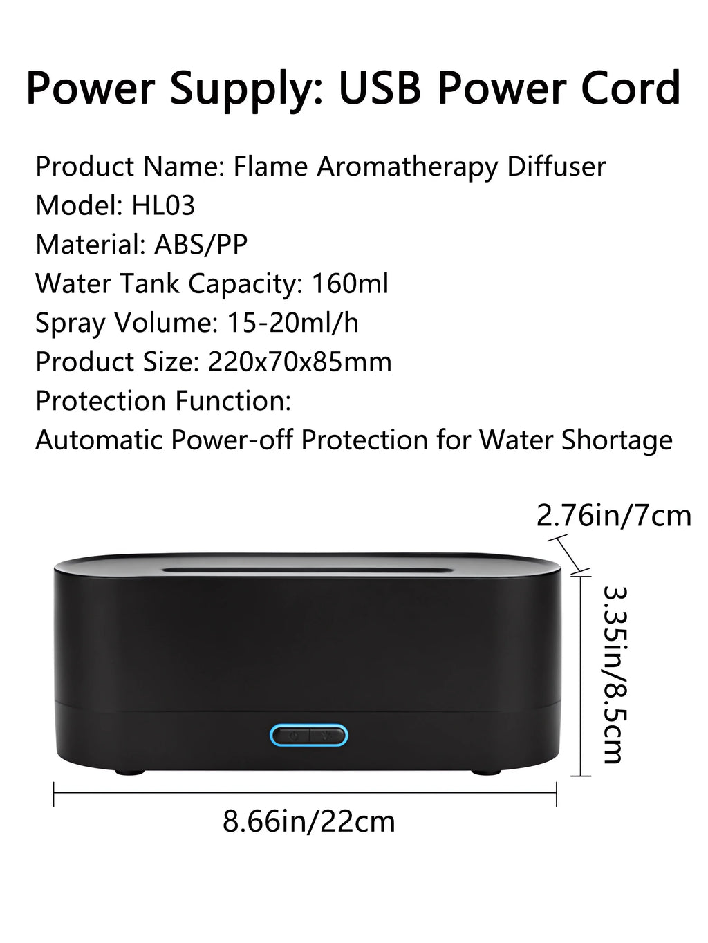 Humidificador Llama Simulada 160ml Ultrasónico