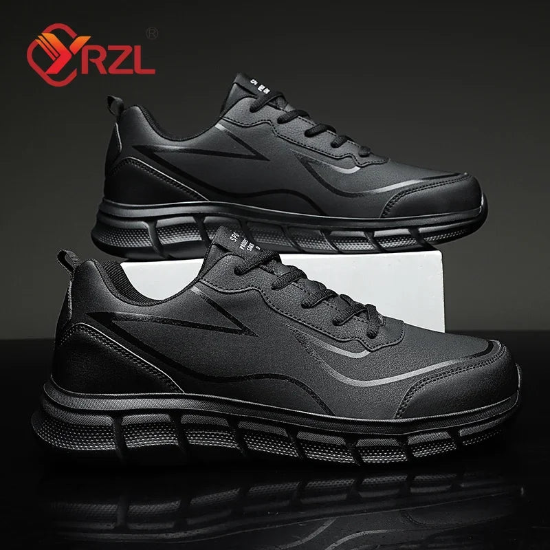 YRZL, zapatillas para correr negras, zapatillas deportivas impermeables de cuero, zapatillas deportivas resistentes al desgaste para hombres, zapatos deportivos para caminar, zapatos cómodos para hombres