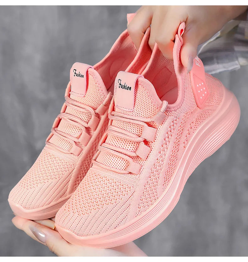 Zapatos informales para mujer, gran oferta, calcetín sin cordones de malla de aire transpirable, calzado para exteriores, zapatillas de deporte para mujer, plataformas de fondo grueso, 2025