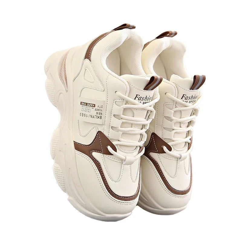 Zapatillas de deporte ultraligeras con suela gruesa para mujer, zapatos deportivos blancos informales, cómodos y transpirables, para primavera y otoño