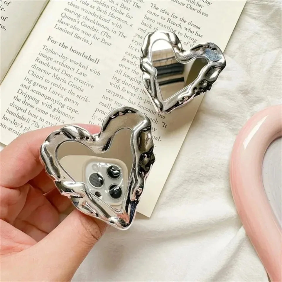 Soporte para Teléfono Móvil, Diseño Coreano, Agarre en Forma de Corazón Plateado, Espejo, Soporte de Lujo para Dedos, Griptok, para iPhone y Samsung