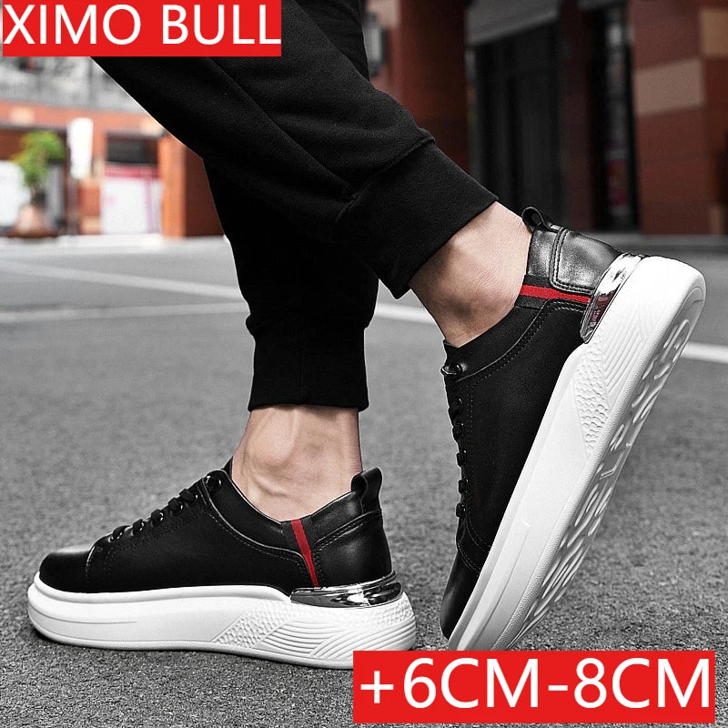 Zapatillas de deporte de cuero genuino para hombres, zapatos con elevador, zapatos invisibles transpirables, zapatillas de deporte casuales de moda para hombres