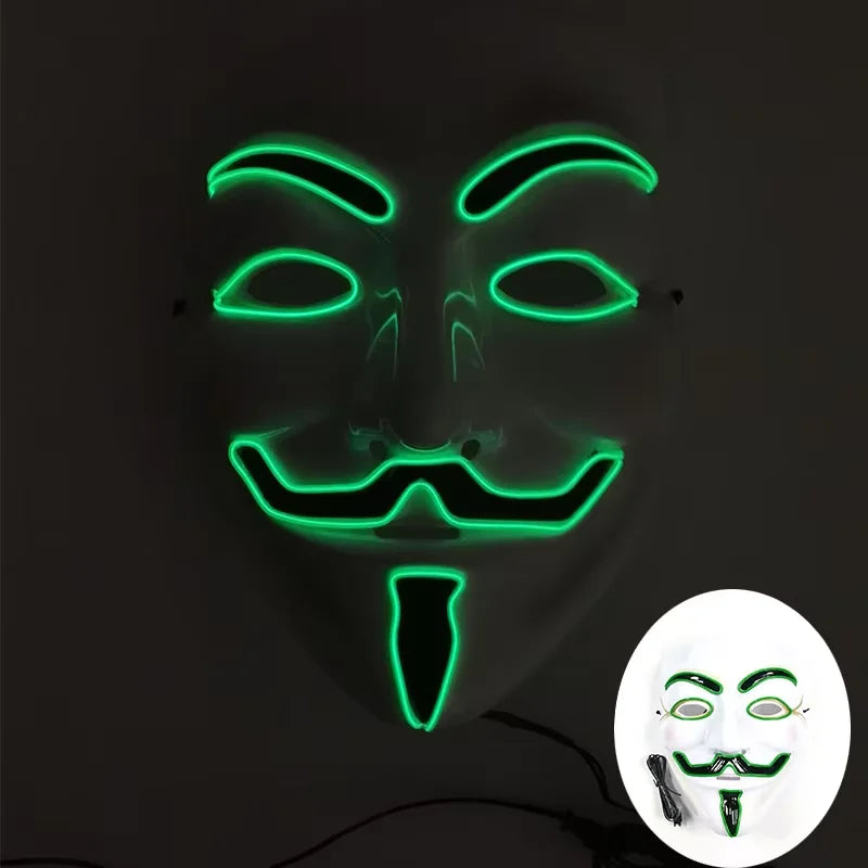 Máscara LED de Vendetta para Halloween, Discoteca, Carnaval, Fiesta, Decoración, Cosplay, Máscara Brillante de Guy Fawkes
