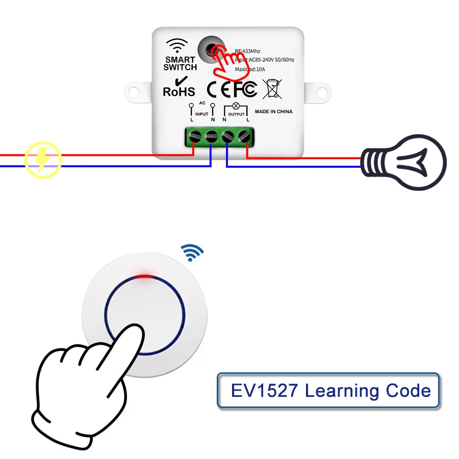 Interruptor de Luz Inalámbrico RF 433MHz con Relé