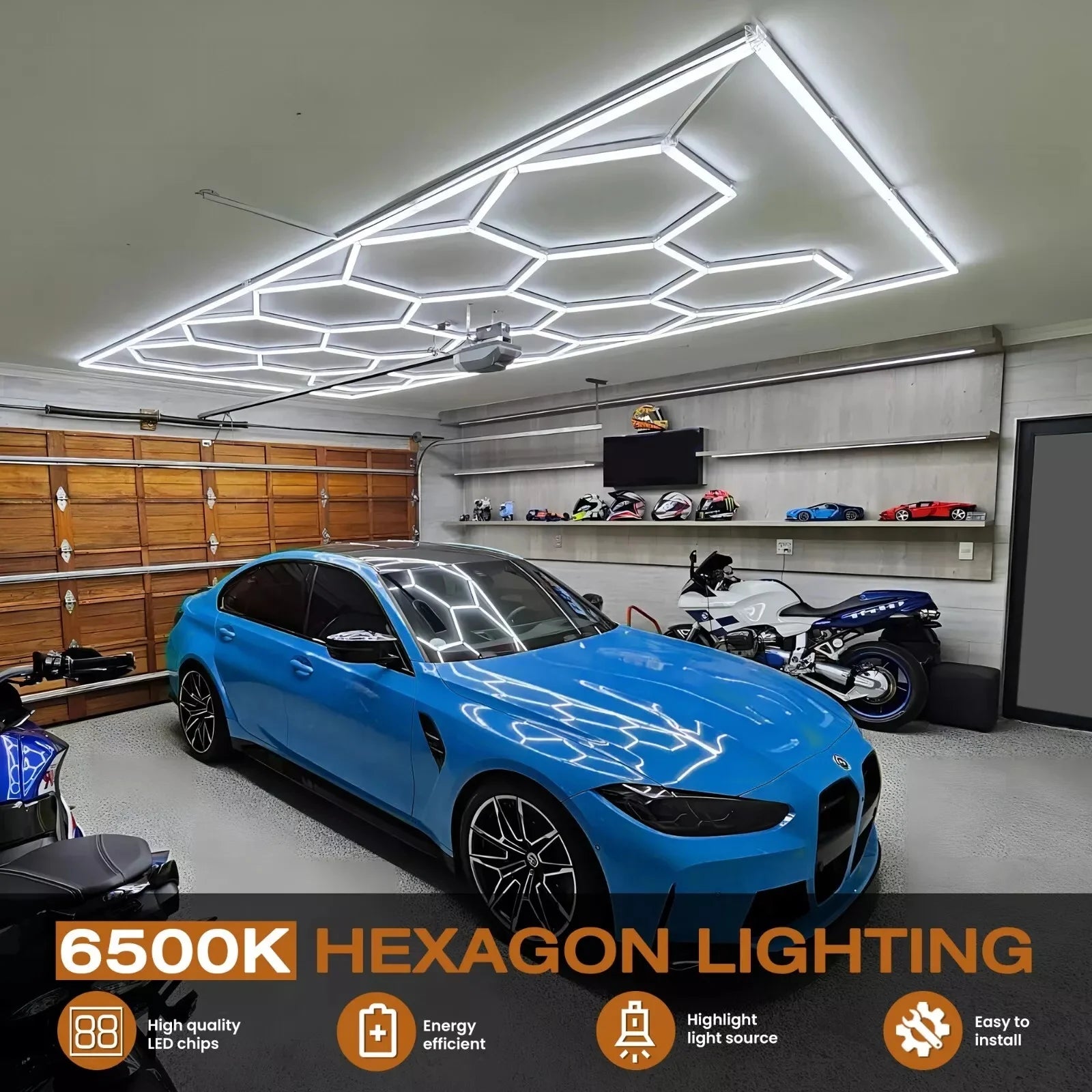 Luz LED hexagonal para garaje, 50000H, 6500K, ultrabrillante, para el hogar, gimnasio, barbería, detallado de coches, Bar, sótano, taller, iluminación de techo