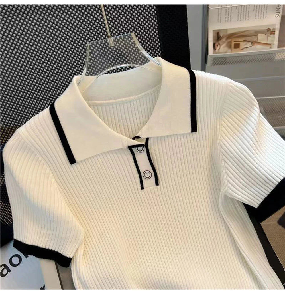 Camiseta de Punto Seda Helada para Mujer, Manga Corta