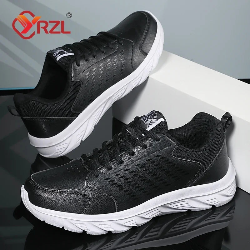 YRZL zapatos deportivos de cuero Artificial negro para hombres, zapatos casuales de alta calidad, impermeables, antideslizantes, cómodos para exteriores