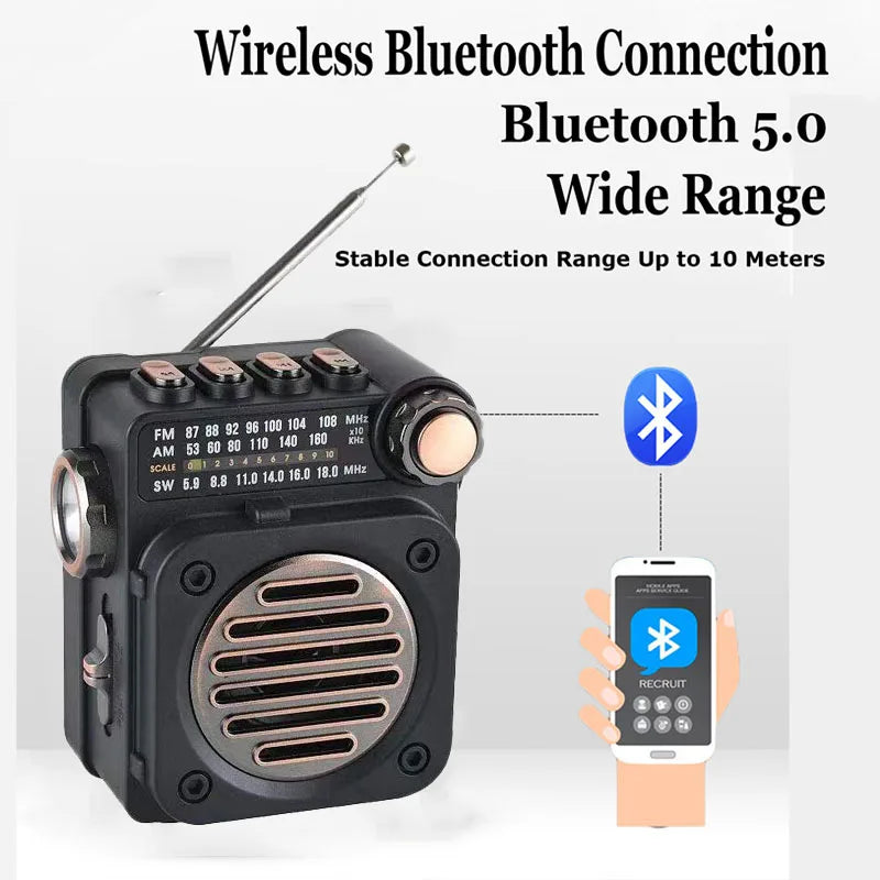 Radio portátil FM/AM/SW con Bluetooth y linterna LED