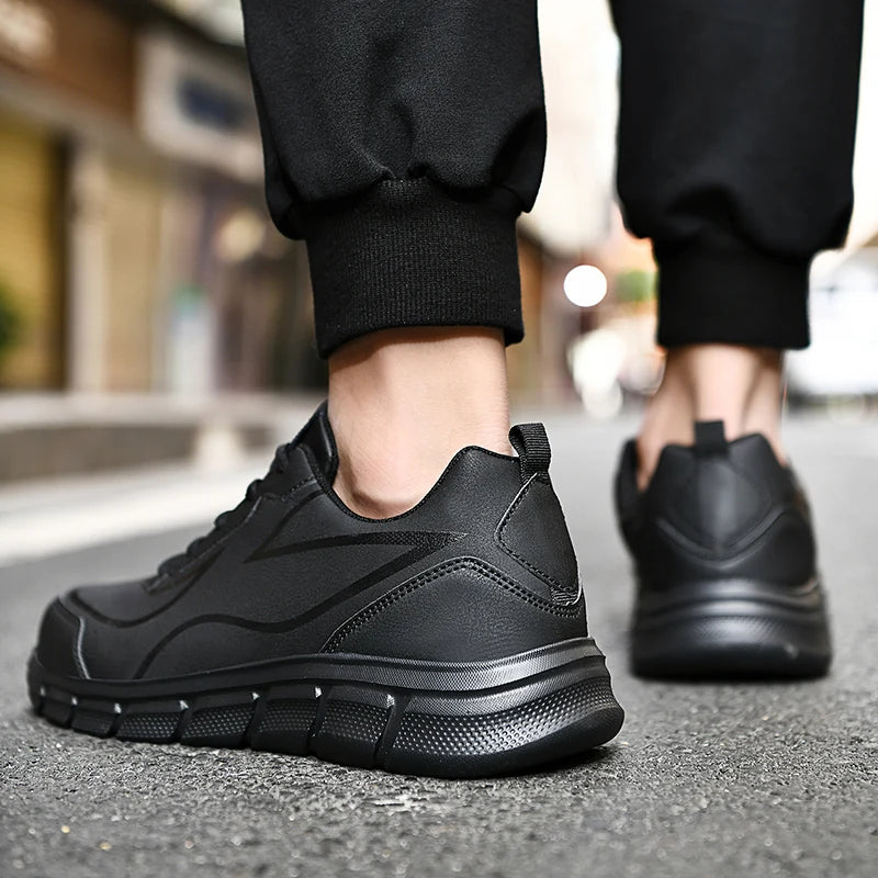 YRZL, zapatillas para correr negras, zapatillas deportivas impermeables de cuero, zapatillas deportivas resistentes al desgaste para hombres, zapatos deportivos para caminar, zapatos cómodos para hombres