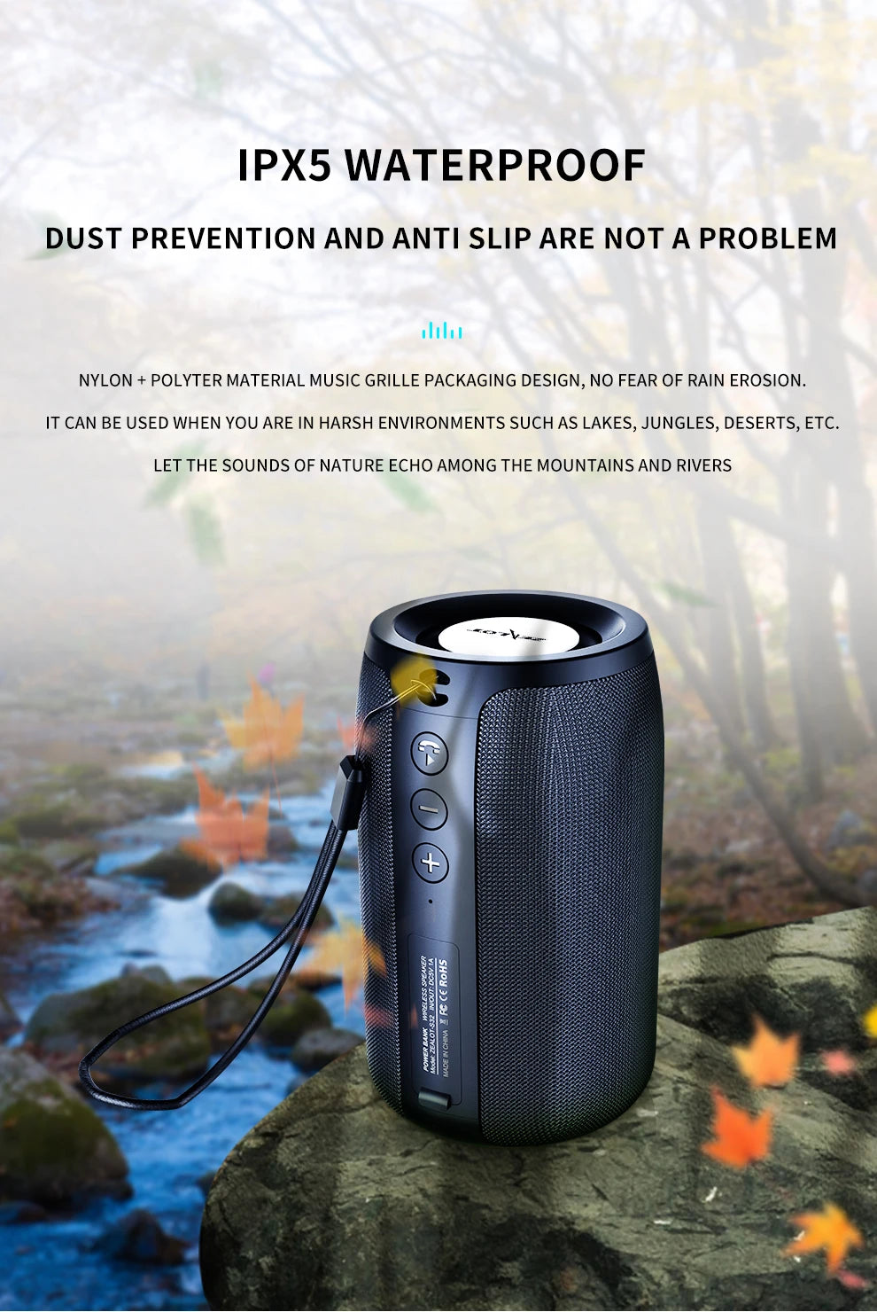 Altavoz inalámbrico Zealot-S32 para exteriores, Subwoofer portátil, resistente al agua IPX 6, emparejamiento Dual, batería de 1800mAh