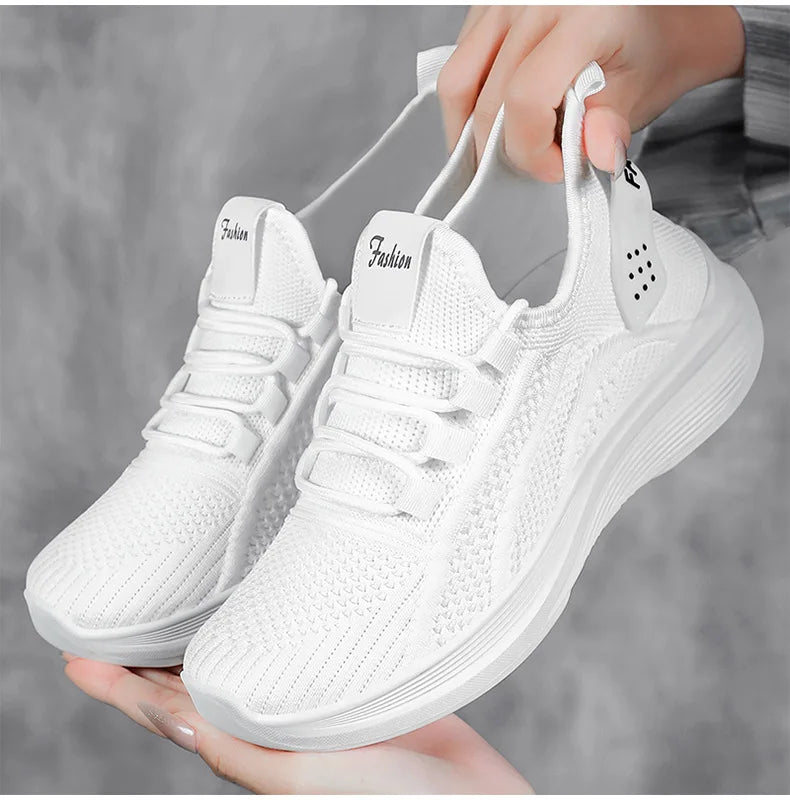 Zapatos informales para mujer, gran oferta, calcetín sin cordones de malla de aire transpirable, calzado para exteriores, zapatillas de deporte para mujer, plataformas de fondo grueso, 2025