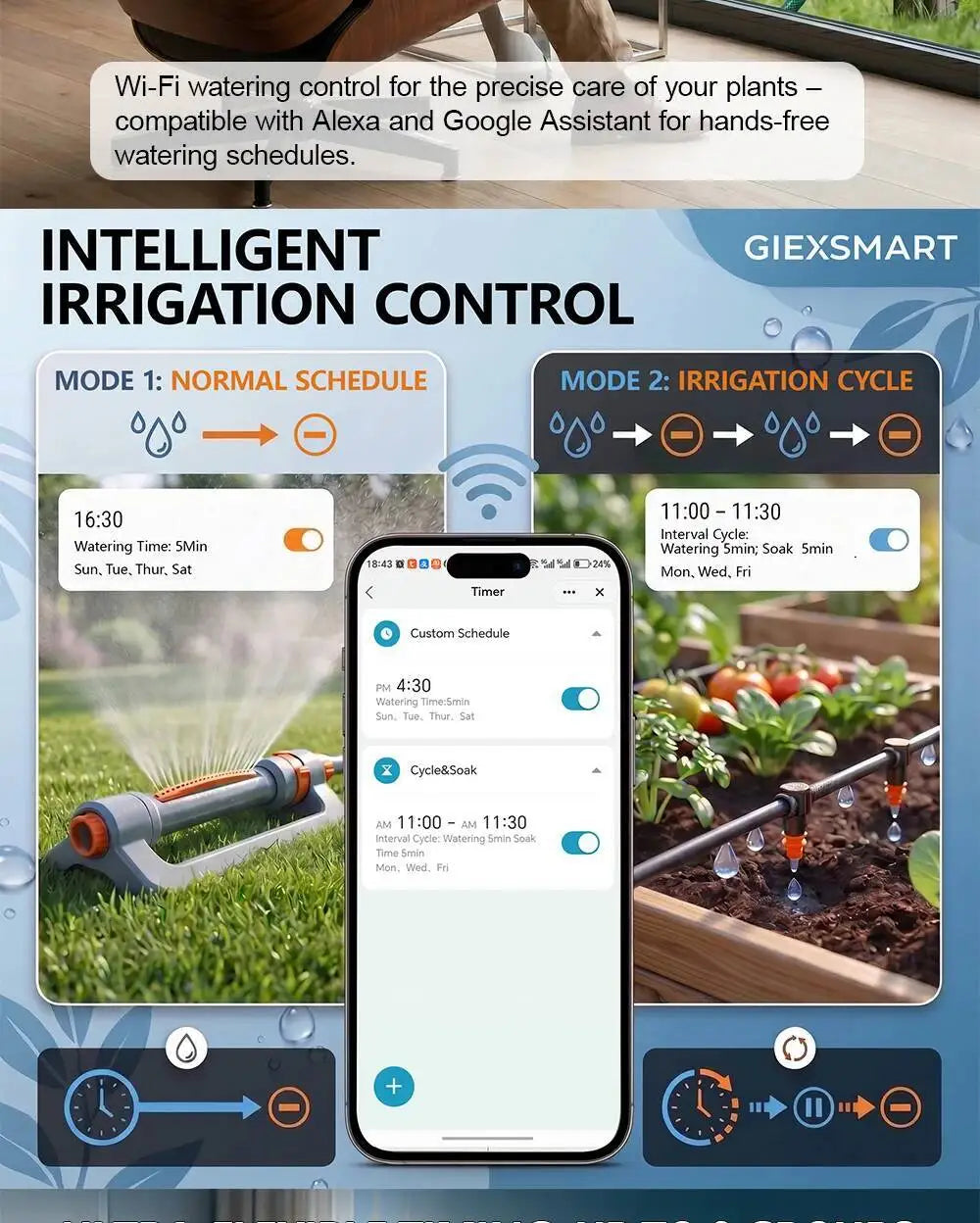 Temporizador de agua WiFi inteligente, controlador de riego, No requiere concentrador, válvula automática de aspersor de goteo para jardín, Control por aplicación Tuya