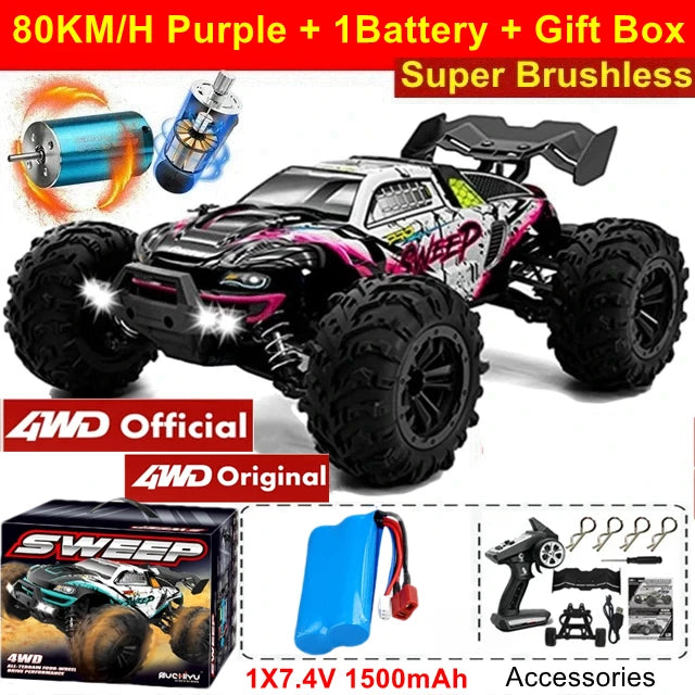 Coche Todoterreno RC 4WD sin Escobillas, Alta Velocidad 50-80 KM/H