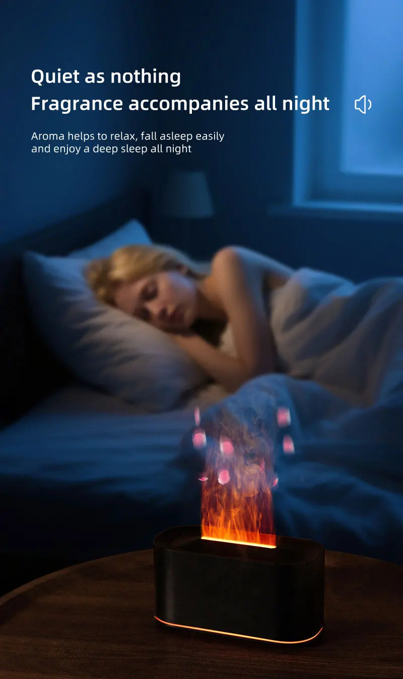 Máquina de aromaterapia con llama, atomización de luz colorida, luz de ambiente de escritorio delicada, adecuada para oficina, dormitorio, sala de estar