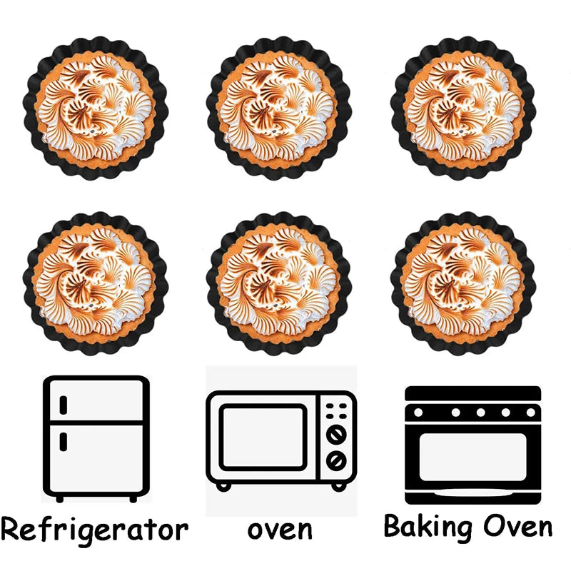 LMETJMA Mini moldes para tarta, moldes para tarta de huevo de 8cm con fondo extraíble, molde para tarta pequeña antiadherente, latas para magdalenas estriadas, sartén para tarta JT221