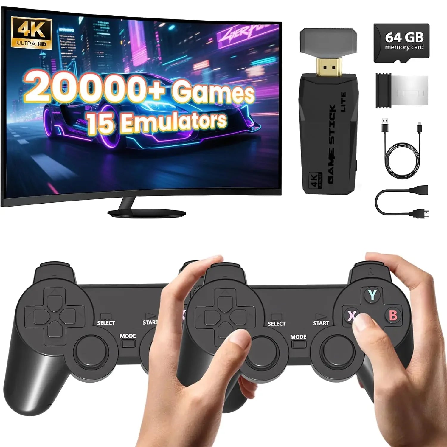 Consola de Videojuegos Retro, +20000 Juegos, Inalámbrica, Arcade para TV, HDMI Plug & Play, 64G con 2 Controles Inalámbricos de 2.4G