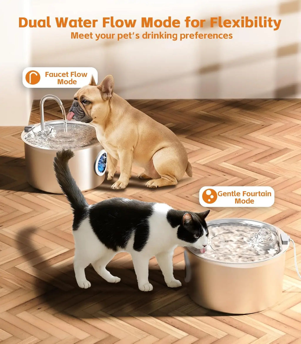 Fuente de agua para mascotas de acero inoxidable de 2,2 l/3,2 l, dispensador de agua para perros y gatos, fuente de agua automática con bomba silenciosa, tazón de agua para gatos