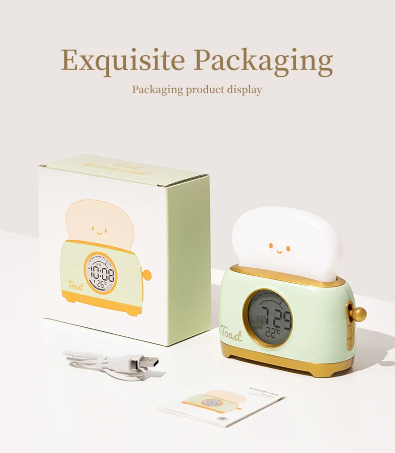 Reloj despertador con luz nocturna para tostadora, reloj despertador para niños, reloj luminoso para mesita de noche, lámpara de noche para dormitorio, decoración, regalo para niños