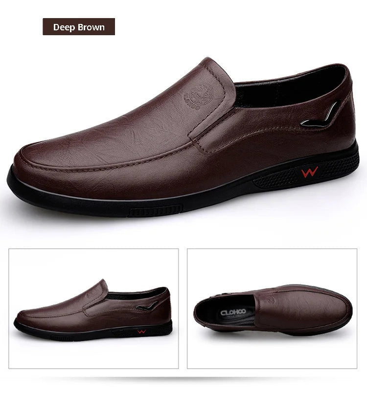 CLOHOO Zapatos casuales de negocios para hombres Calzado de cuero con parte inferior de goma de piel de vaca en capas hecho a mano para oficina y ocio