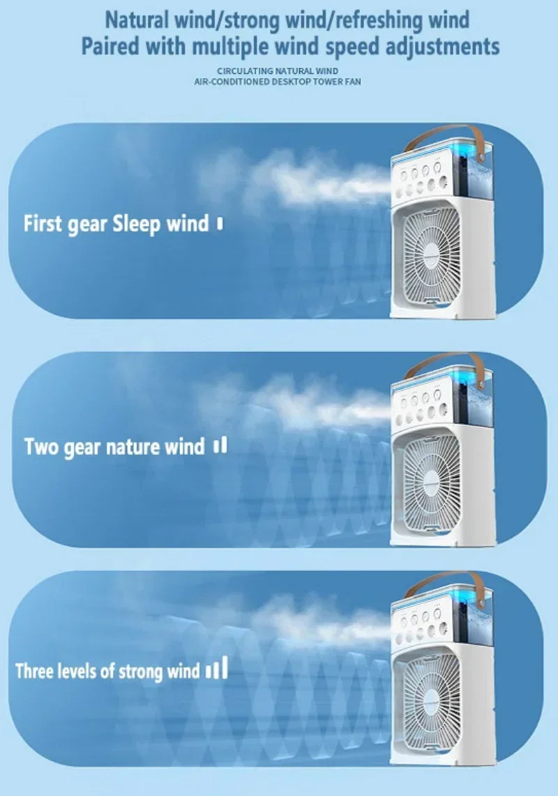 Ventilador 3 en 1 con Humidificador, Luz LED y Enfriamiento de Aire