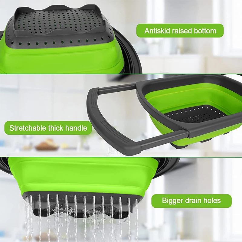 LMETJMA Colador plegable con asas extensibles Colador colador sobre el fregadero coladores de frutas y verduras coladores JT40