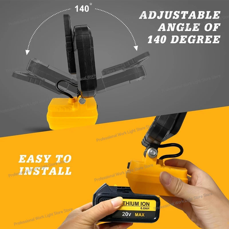 Lámpara de Trabajo LED 60W para Batería DeWalt 20V con carga USB