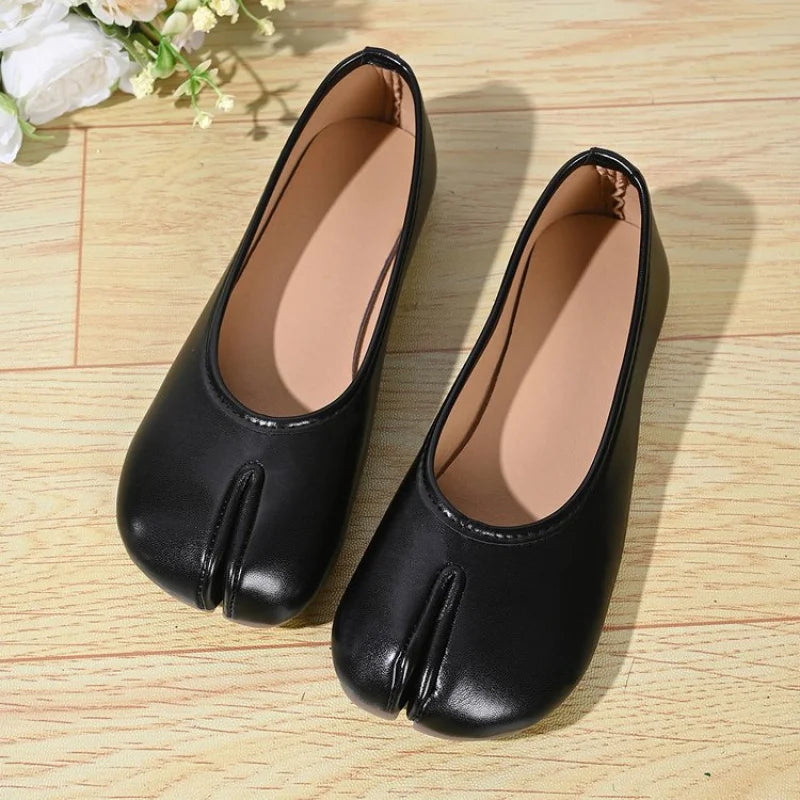 Zapatos Planos de Mujer con Punta Dividida y Ajuste Ancho, de Cuero PU, Sin Cordones, Cómodos y Casuales para Oficina, Primavera/Verano