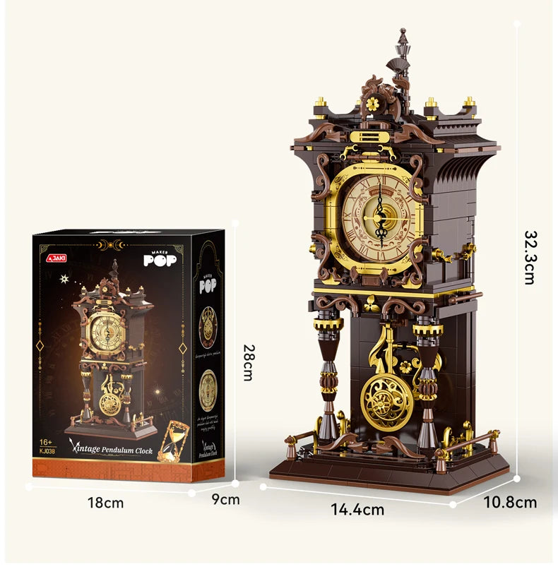 Relojes de bloques de construcción de estilo retro europeo simulados por JAKI, adorno de juguete para sala de estar, juguete educativo de construcción, regalo navideño.