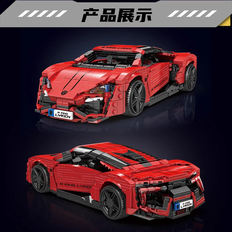 Con caja Original, coches de juguete técnicos, coche de carreras deportivo Lykan rojo, conjunto de bloques de construcción, juego de ladrillos para coche, regalo de Navidad para niños