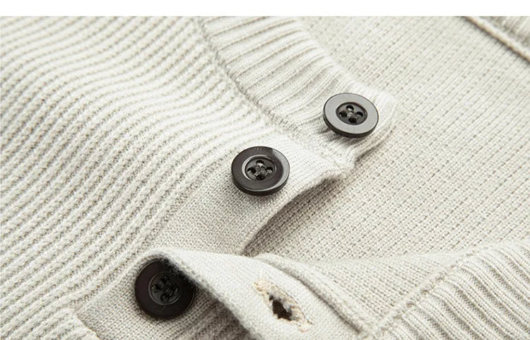 Suéter de punto Henley de peso pesado de 500 g para hombre - Beige (caqui/negro/gris/verde) Otoño Invierno esencial    Toque suave