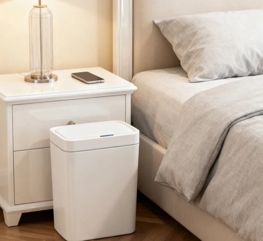 Cubo de Basura Automático con Sensor 15L, Contenedor de Basura Inteligente sin Contacto, Cubo de Basura Electrónico Impermeable Blanco, Moderno para el Hogar y el Baño