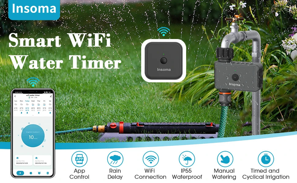 Insoma Wifi temporizador automático de aspersión temporizador remoto de agua de jardín sistema de riego inteligente unidad de Control de manguera compatible con Alexa