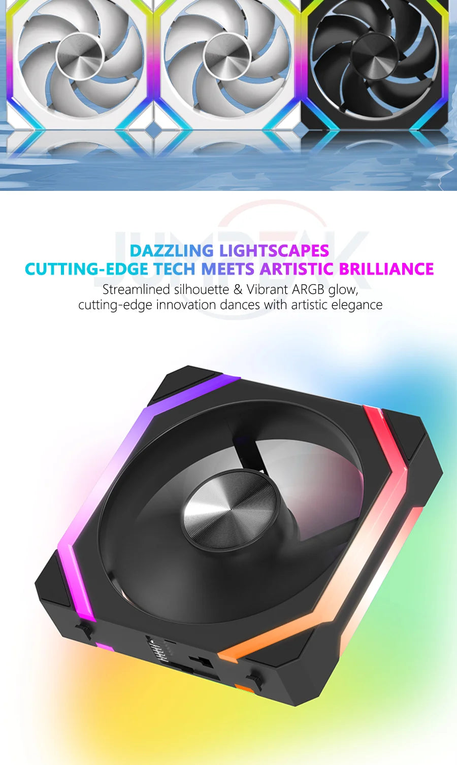 JUMPEAK CS120 ARGB ventilador de refrigeración 360mm 240mm Modular apilable empalme PWM silencioso 120mm RGB ventiladores para juegos PC caja enfriador de agua