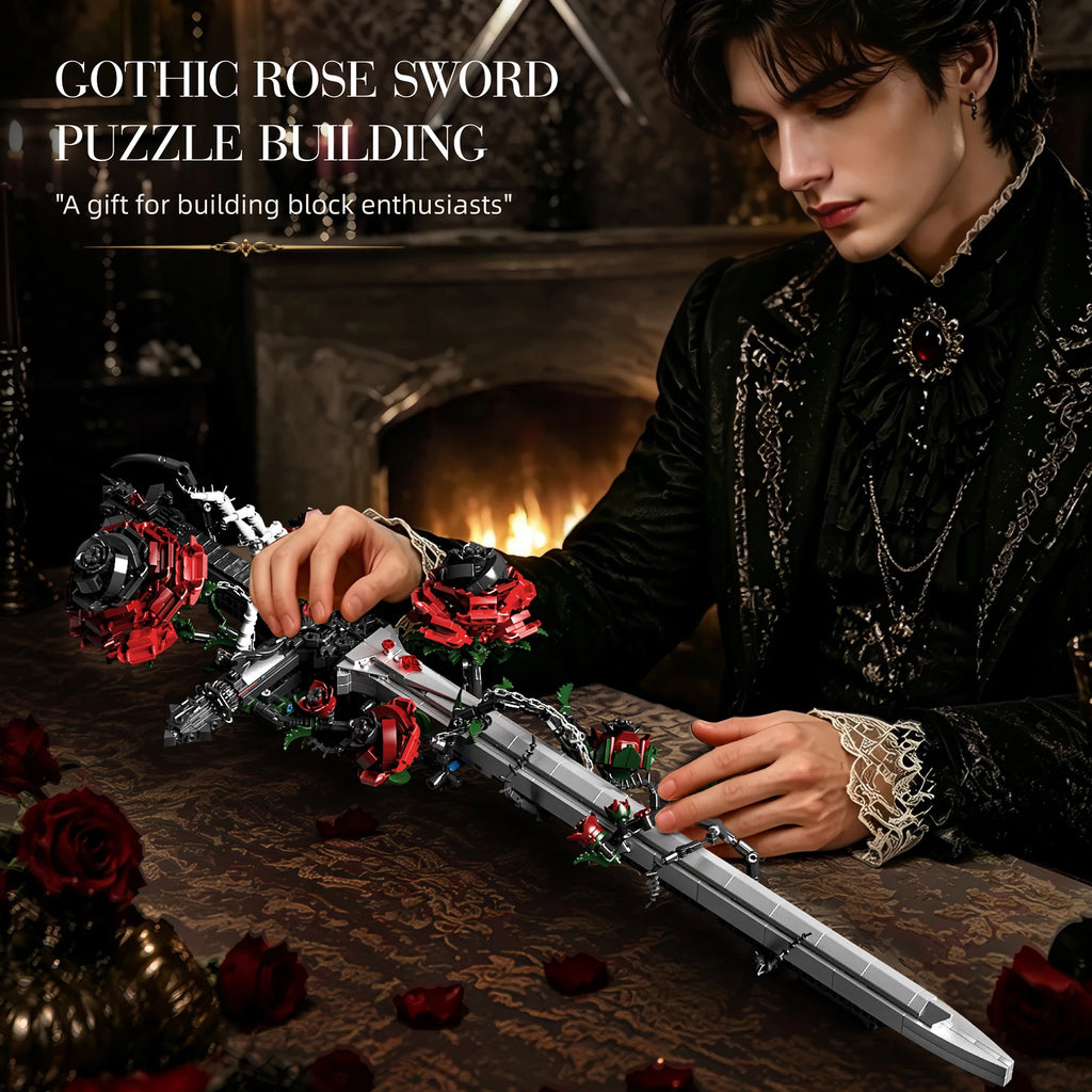 Bloques de Construcción K70007, Espada Rosa, Adorno Creativo para Escritorio, Serie Gótica Oscura, Juguetes de Ensamblaje, Regalo de Cumpleaños para Adultos