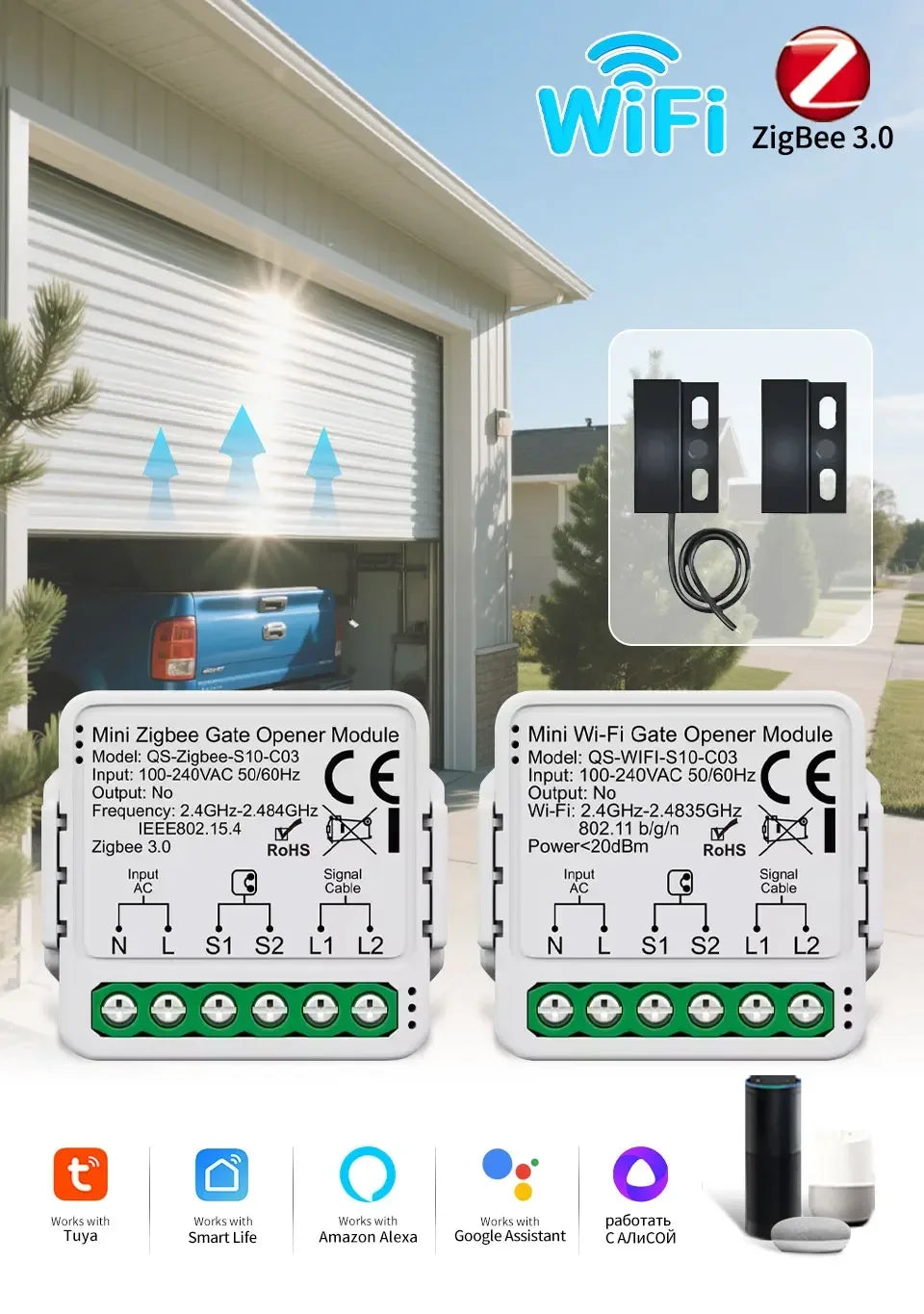 Controlador de Puerta de Garaje WiFi Zigbee Smart Life