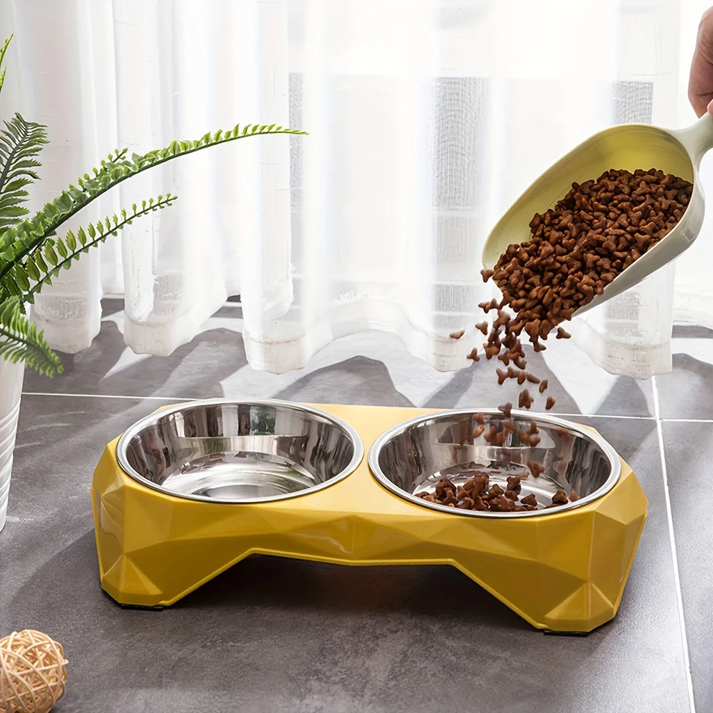 Cuenco doble de acero inoxidable para mascotas, cuenco de comida de gran capacidad con patrón de diamante mejorado para perros y gatos, cuencos alimentadores de agua antideslizantes para mascotas