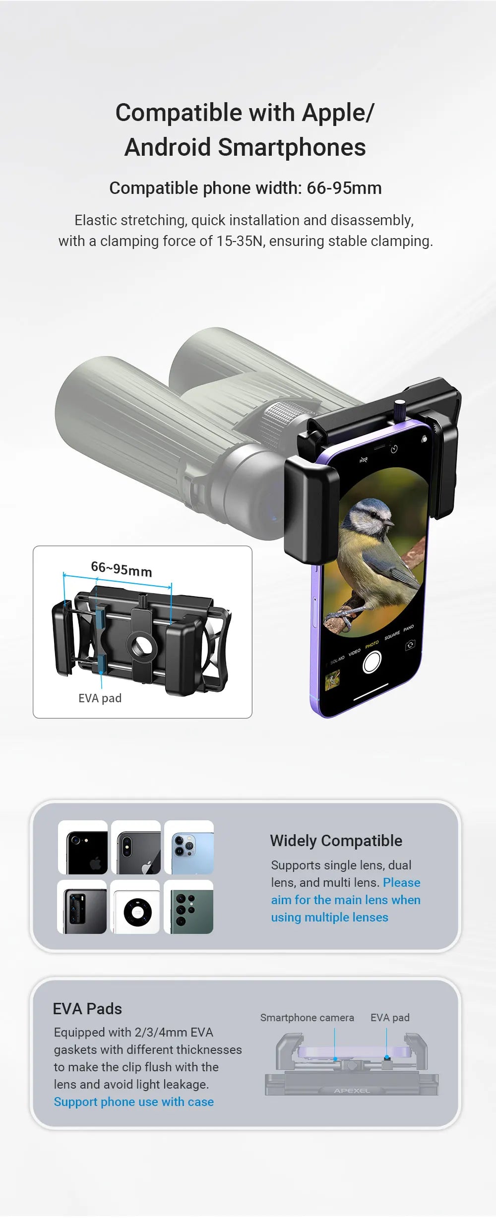 Adaptador Universal 360° para Teléfono en Telescopio APEXEL