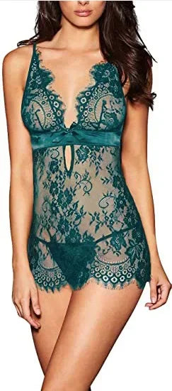 Babydoll de Encaje con Espalda Descubierta, Lencería Sexy