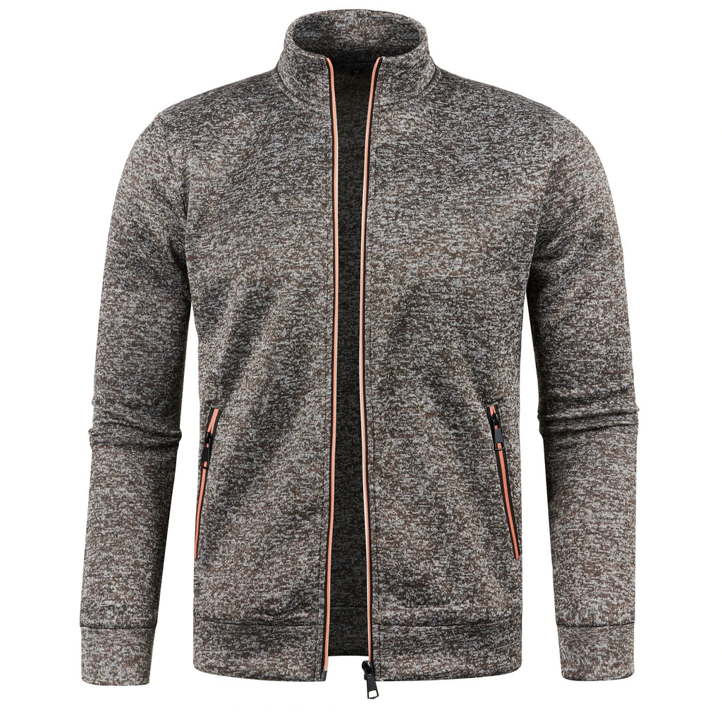 Otoño e Invierno, nuevo suéter largo con cremallera y mangas de bloque de Color para hombre, suéter fino de felpa, chaqueta informal ajustada, abrigo cómodo