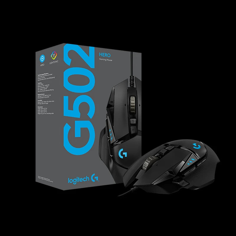 Logitech G502 HERO Ratón para juegos con cable de alto rendimiento, sensor HERO 25K, 25,600 DPI, RGB, pesas ajustables, 11 programables