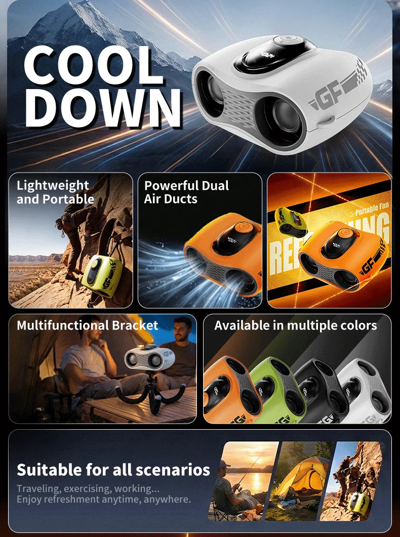 Ventilador Portátil de Cintura, Ventilador de Cuello y Cintura con Doble Flujo de Aire y Pantalla LED de Batería, Mini Ventilador de Mano para Exteriores/Construcción/Escritorio