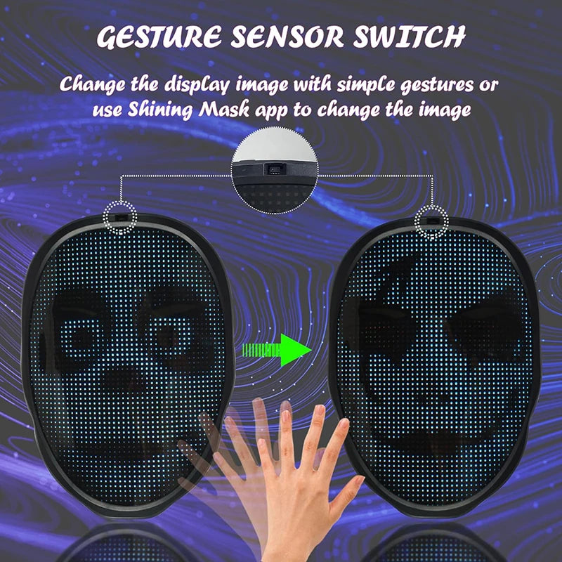 Máscara LED con control de aplicación Bluetooth Cara programable que transforma la máscara LED de Halloween iluminada
