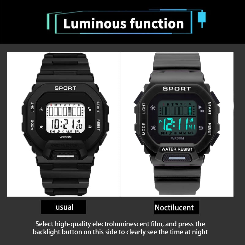 Reloj deportivo YIKAZE para hombre, relojes digitales LED resistentes al agua, tendencia de aventura al aire libre para estudiantes, reloj electrónico multifuncional para regalo